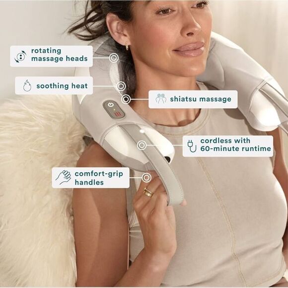 NEW HoMedics Shiatsu Rechargeable Neck Massager Heat Deep-Kneading Shiatsu Massa - Picture 3 of 9